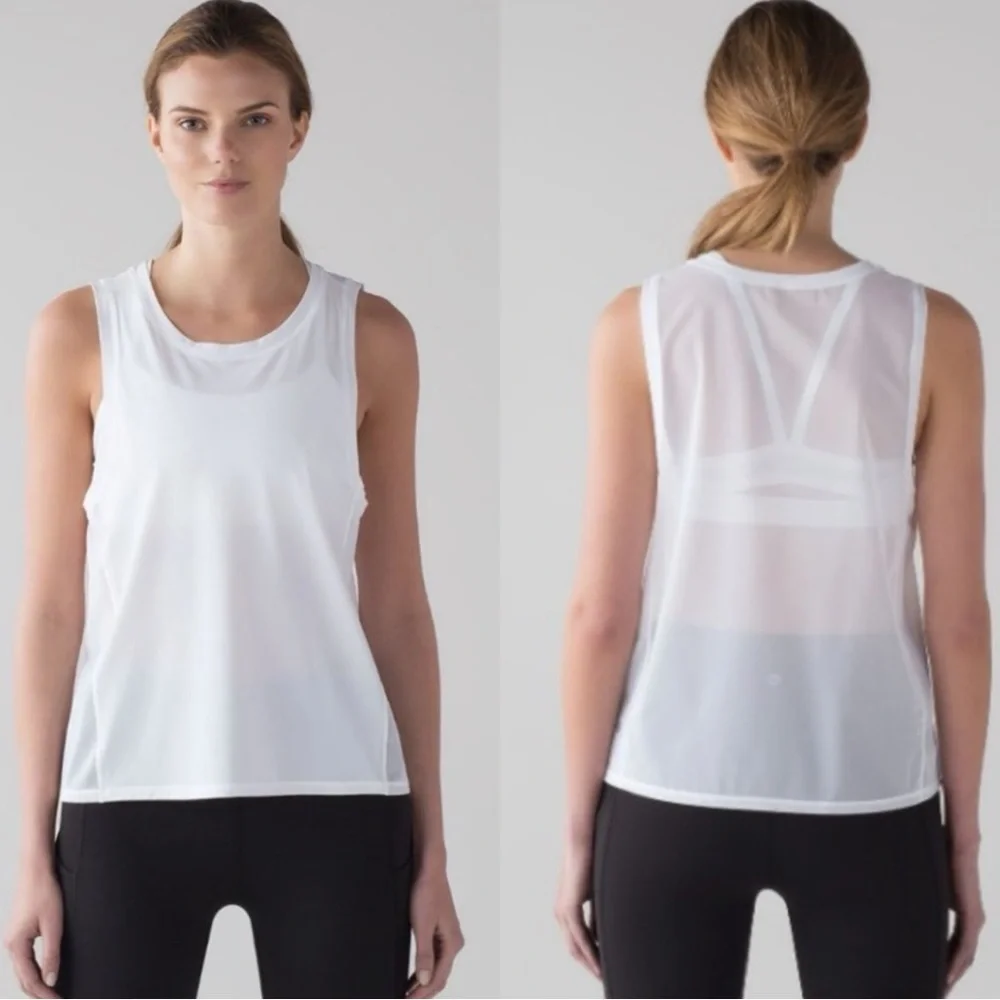 LULULEMON Sole Training White Sheer Mesh Sleeveless Tank Top